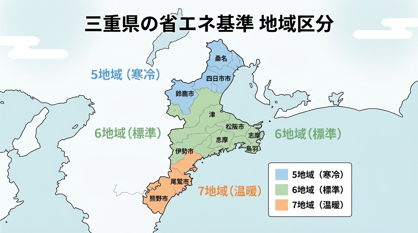 三重県の省エネ基準地域区分マップ（5・6・7地域）