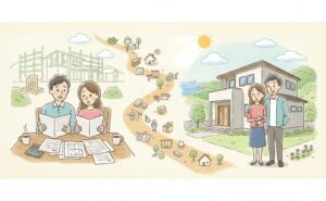 注文住宅の家づくりの旅路イラスト