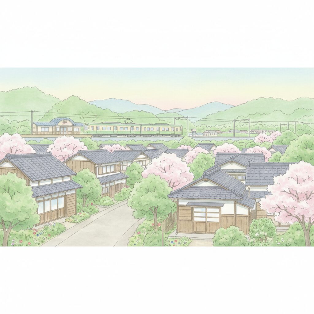 桑名市の住宅街と土地選びのイラスト