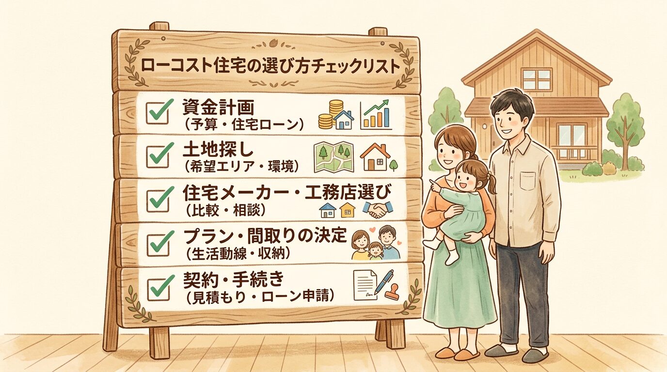 ローコスト住宅の選び方チェックリストのイラスト