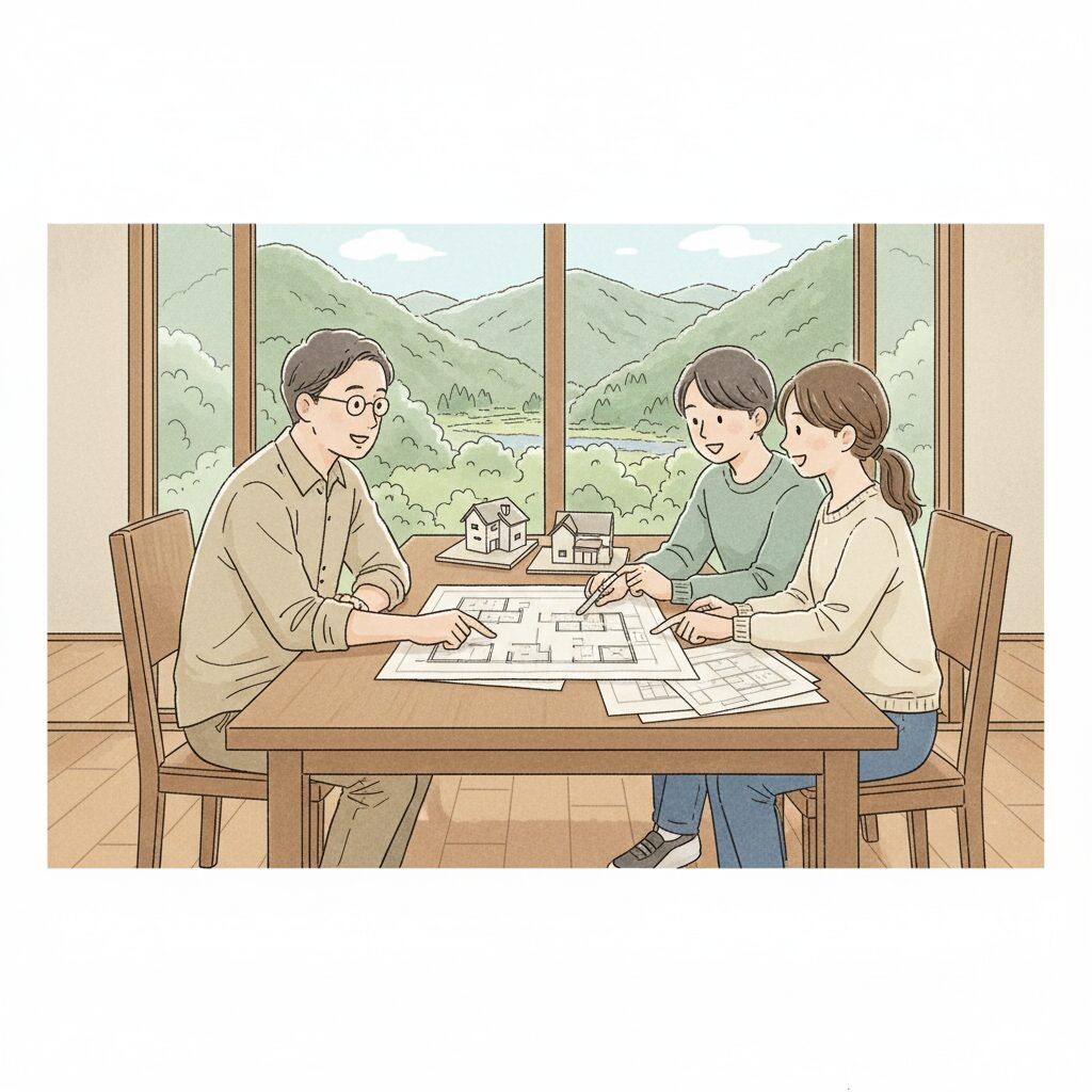 間取り打ち合わせのイラスト