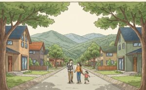 桑名市の住みやすい住宅街イラスト