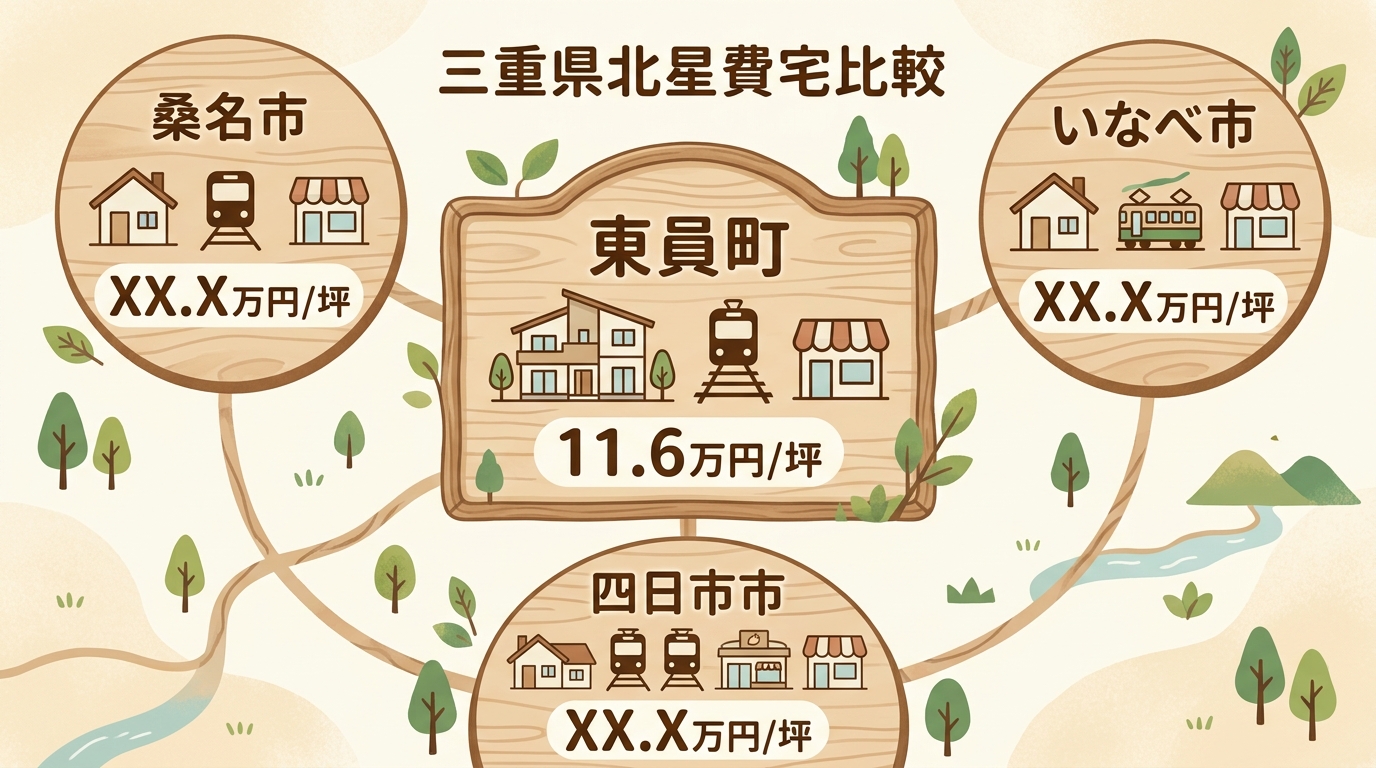 東員町と北勢4市町の坪単価比較