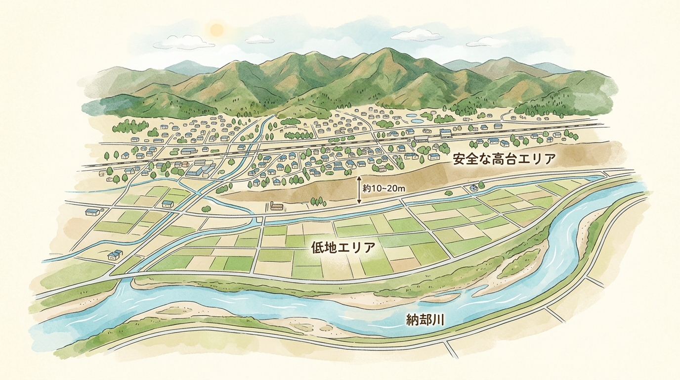 東員町の員弁川とハザードマップイメージ