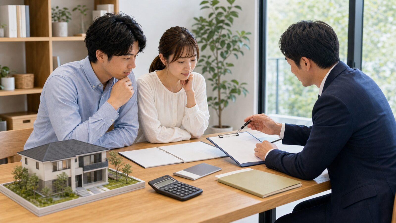 三重県の注文住宅費用相場を住宅会社で相談する様子