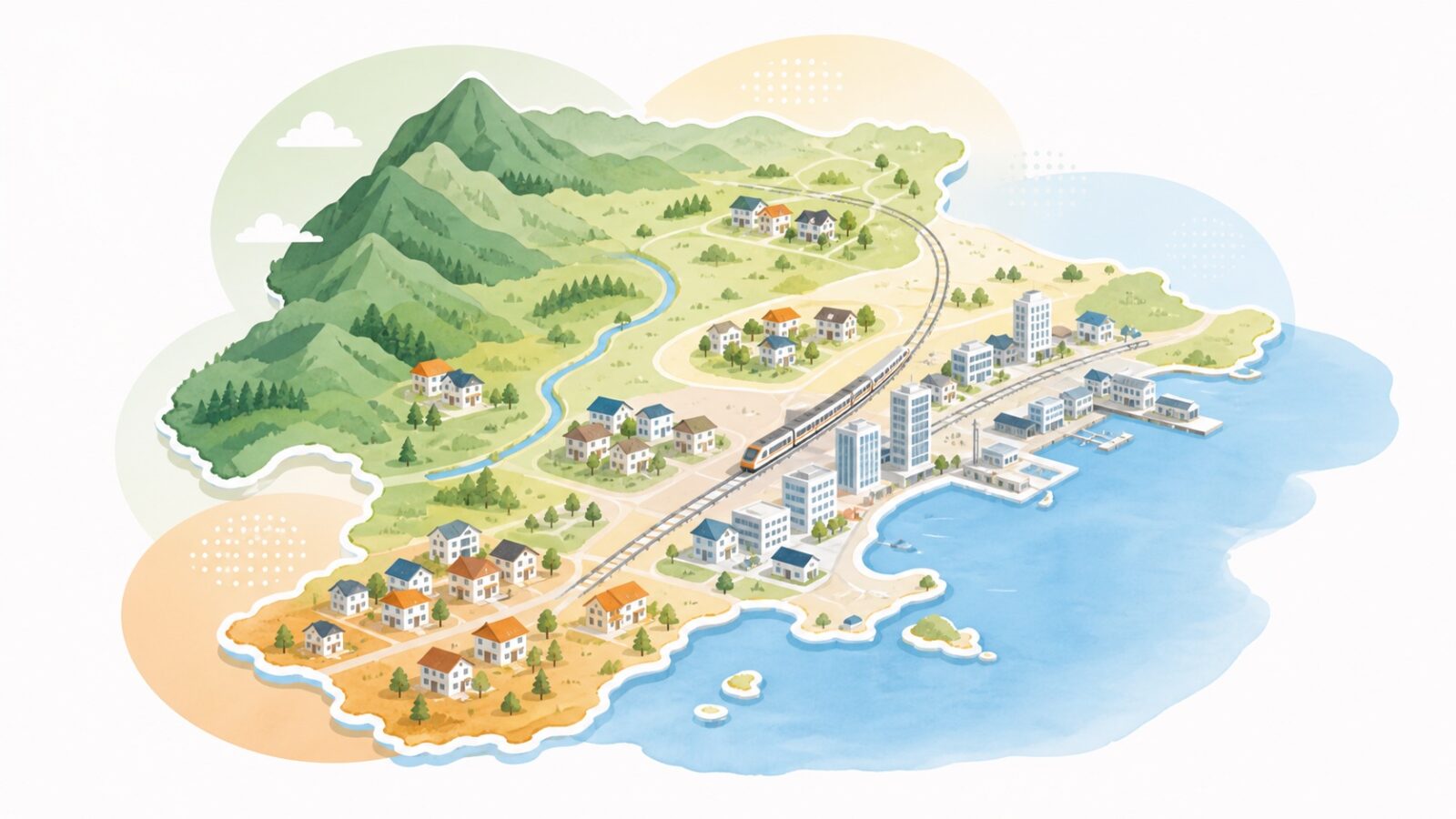 三重県の注文住宅でエリアごとの暮らし方を比較するイメージ図