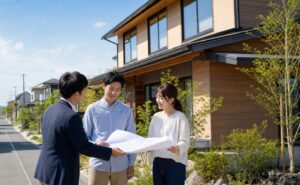 三重県で注文住宅を建てる家族が住宅プランを確認するイメージ