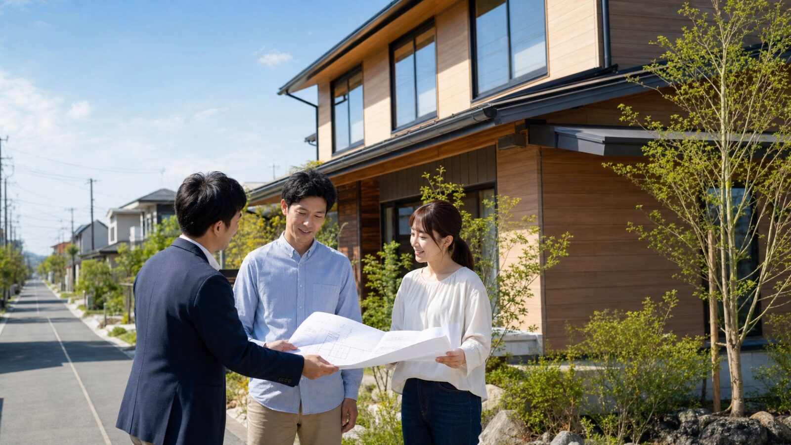 三重県で注文住宅を建てる家族が住宅プランを確認するイメージ