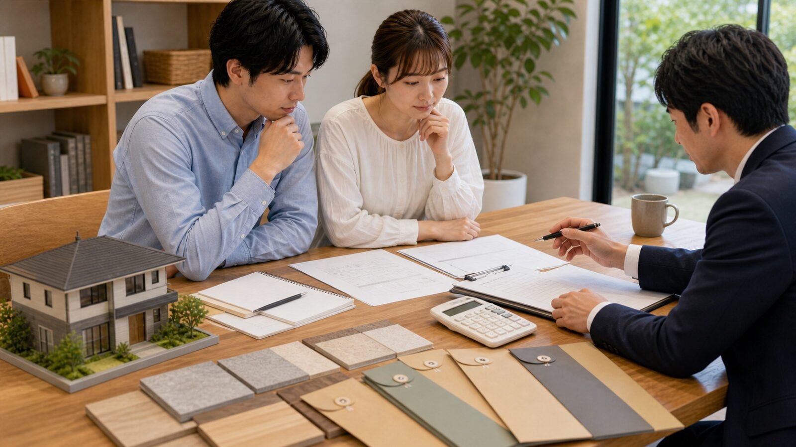 注文住宅で予算オーバーを防ぐため見積もりと資金計画を確認する様子