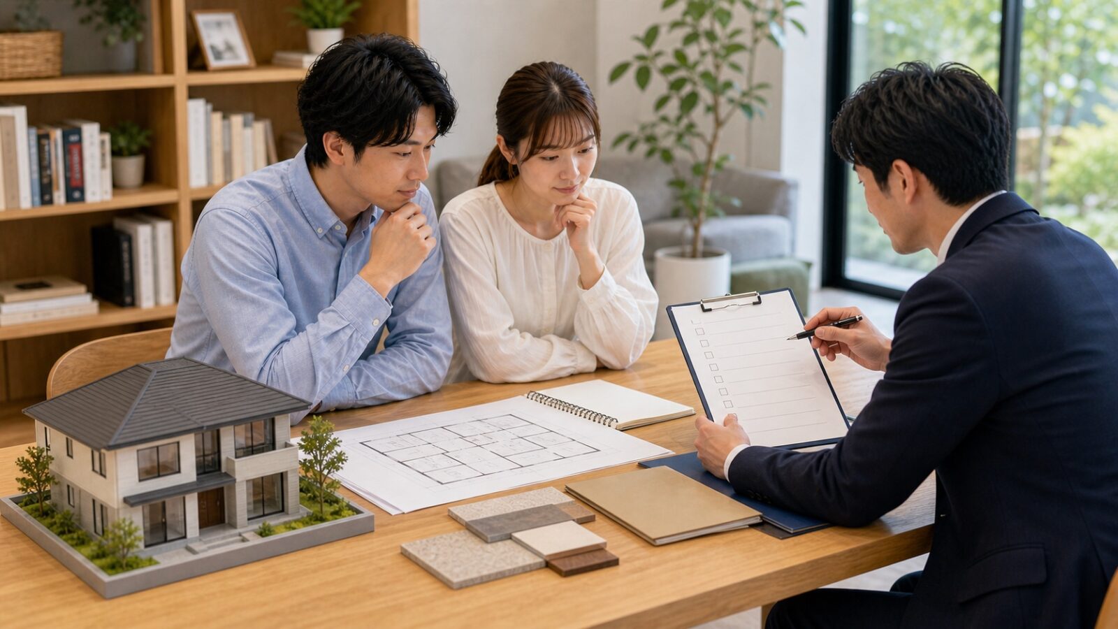 三重県で後悔しない家づくりのチェックリストを確認する様子