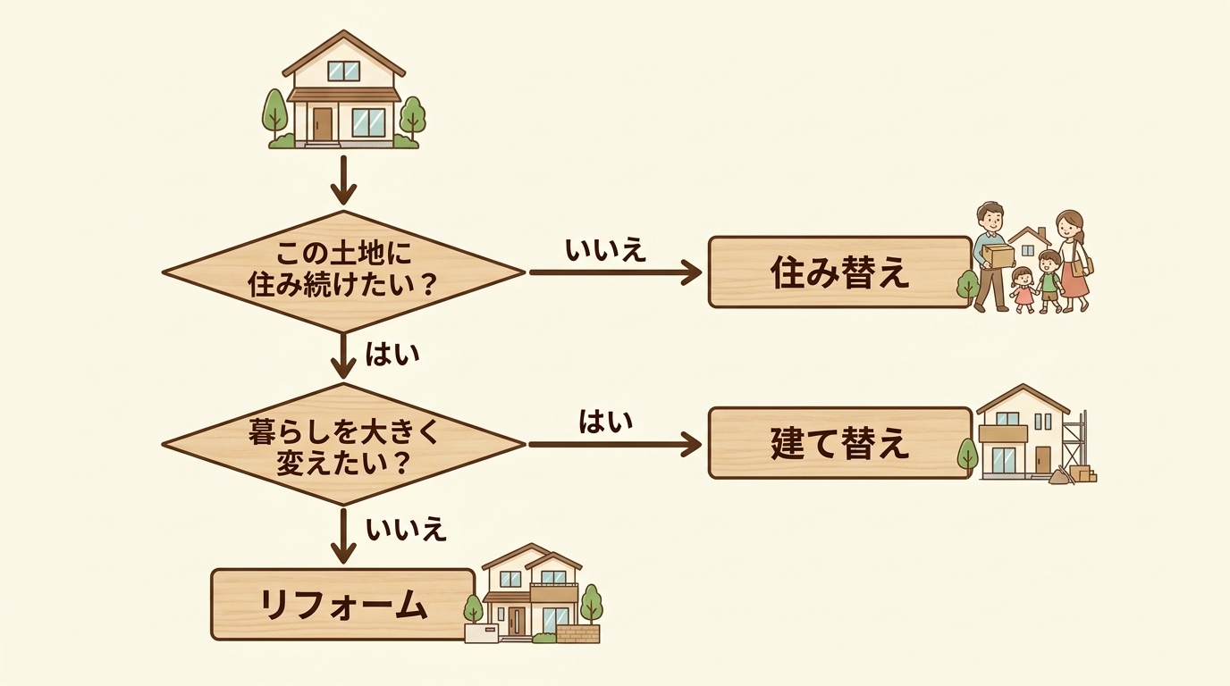 建て替え・リフォーム・住み替えの判断フローチャート