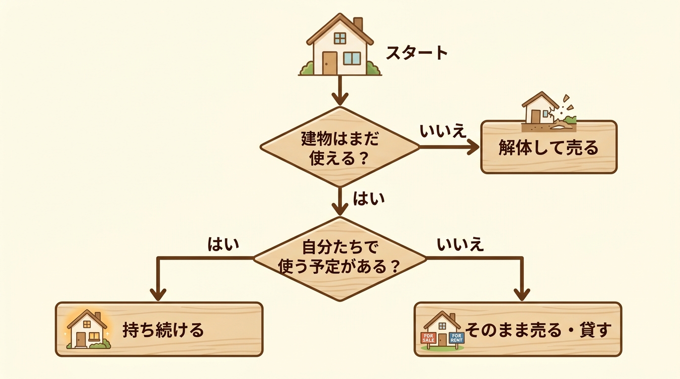 解体して売る・持ち続ける・そのまま売る貸すを判断するフローチャート